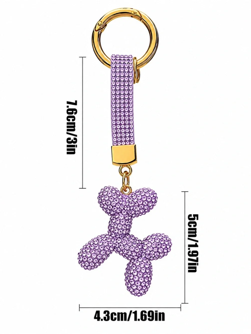 Purple Crystal Balloon Dog Keychain w/Matching Crystal Strap